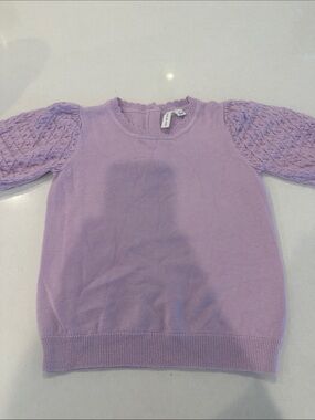 Janie and Jack Lilac Knit Crewneck Sweater with Puff Sleeves